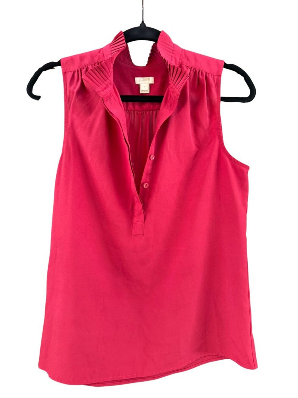J.Crew Pleated Ruffle Mock Neck Sleeveless Blouse Deep Ref Size 4 Career